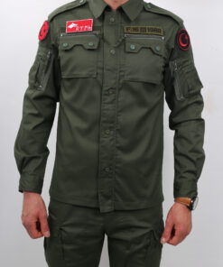 F16 Haki Renk Fermuarlı Gömlek Çok Cepli